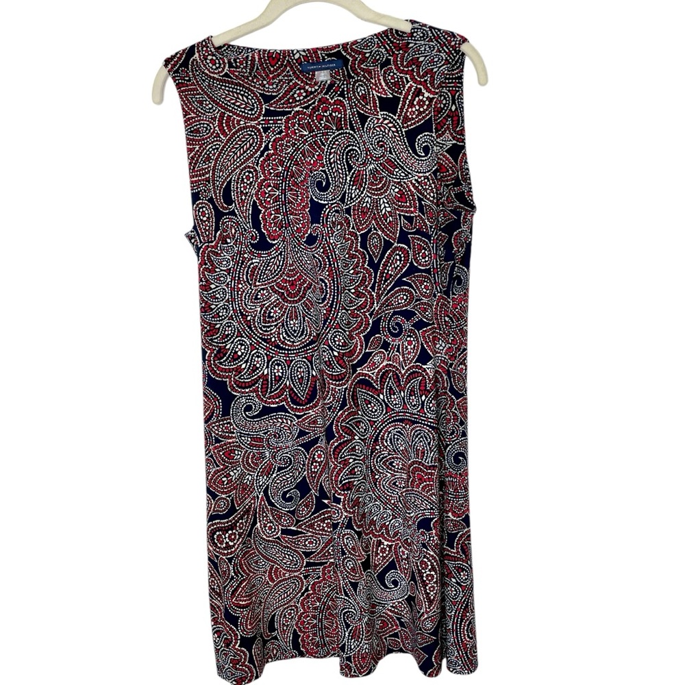 Tommy Hilfiger Red White Blue Paisley Poly‎ Stretch Sleeveless Swing Dress 10